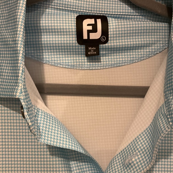 FOOTJOY Turquoise Blue and White Houndstooth Short Sleeve Golf Polo Shirt Large - Picture 4 of 9